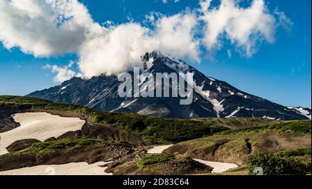 Kamchatka. Koryaksky volcano in Russian Far East. Summer Stock Photo