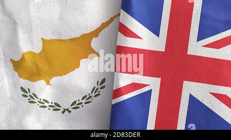 United Kingdom and Cyprus two flags textile cloth 3D rendering Stock Photo