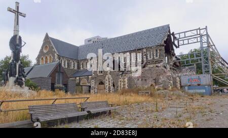 Christchurch, Canterbury / New Zealand - January 30 2015: Ruins of the Christchurch Cathedral after the devastating 2011 earthquake Stock Photo
