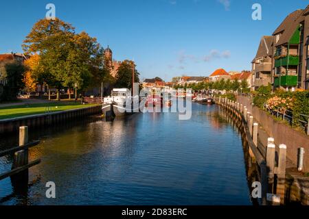 Autumn photo in the Hanseatic city of Zwolle of the canals that surround Zwolle Stock Photo