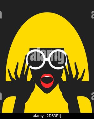 Surprised cartoon girl with sunglasses in flat style Stock Vector