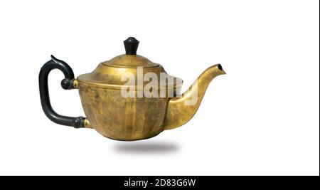 antique, copper teapot isolated on white background. vintage tableware for brewing tea and herbs. Stock Photo
