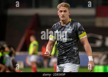 Limerick, Ireland. 26th Oct, 2020. Mike Haley of Munster during the Guinness PRO14 rugby match between Munster Rugby and Cardiff Blues at Thomond Park in Limerick, Ireland on October 26, 2020 (Photo by Andrew SURMA/SIPA USA) Credit: Sipa USA/Alamy Live News Stock Photo