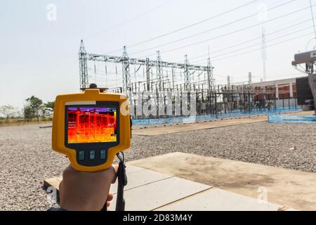 Thermal Imager Checking Heat Loss Industrial Equipment Temperature