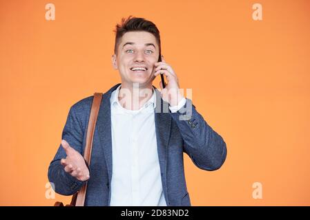 Businessman receiving good news Stock Photo