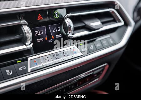close up of  separate climate control in an expensive car. Conditioner and air flow control in a modern car Stock Photo