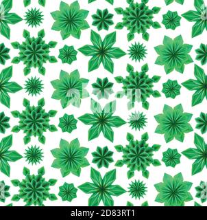 Seamless pattern with green origami flowers on white background. Vector spring pattern for fabrics, wallpapers and your creativity Stock Vector