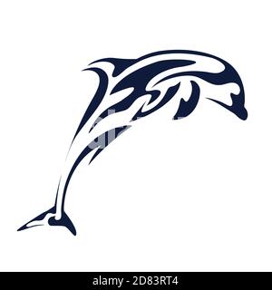Stylized illustration of a jumping dolphin. The object is separate from the background. Vector element for tattoos, t-shirt printing, logos and your d Stock Vector