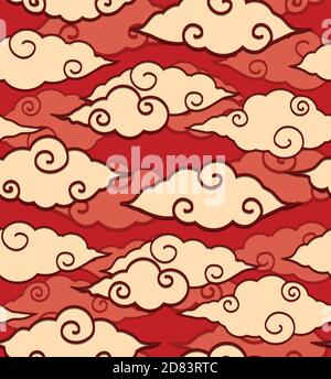 Seamless texture with Chinese clouds on red background. Vector pattern for wrapping paper, backgrounds, wallpapers and your creativity Stock Vector