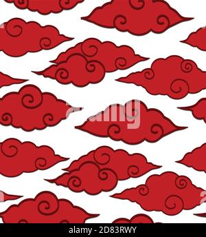Seamless texture with Chinese red clouds on a white background. Vector pattern for wrapping paper, backgrounds, wallpapers and your creativity Stock Vector