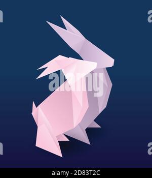 Set of couple origami hare. Paper Zoo. Rabbit family. Objects separated from background. Vector elements for your design. Stock Vector