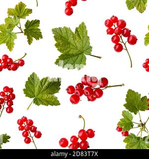 Seameless pattern of red currant berries with leaf isolated on white background Stock Photo