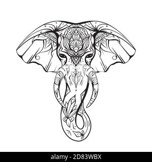 Contour native elephant head with trunk, boho decoration, mandala and space  background. Ganesha head with mandala in universe. Vector white silhouette  Stock Vector Image & Art - Alamy