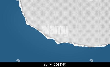 Torn of blue paper strip, piece is on white dotted background for text, advertising or design. Vector illustration Stock Vector