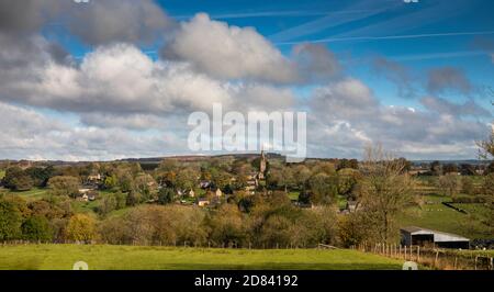 UK, England, Staffordshire, Moorlands, elevated panoramic view of Butterton village