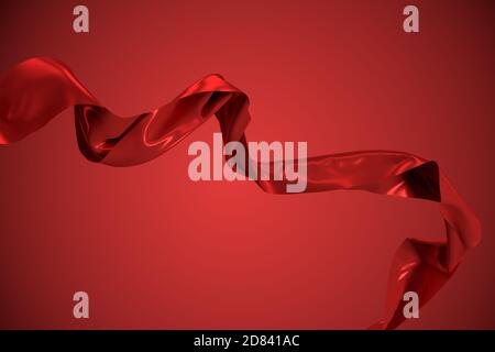 Flowing cloth with red background, 3d rendering. Computer digital drawing. Stock Photo