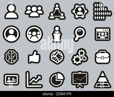 Human Resources Icons White On Black Sticker Set Big Stock Vector