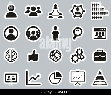 Human Resources Icons Black & White Sticker Set Big Stock Vector