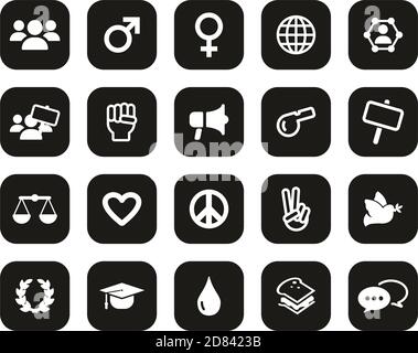 Human Rights Icons White On Black Flat Design Set Big Stock Vector