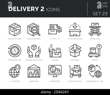 Set of vector delivery icons. Icons are in flat / line design with elements for mobile concepts and web apps. Collection of modern infographic logos a Stock Vector