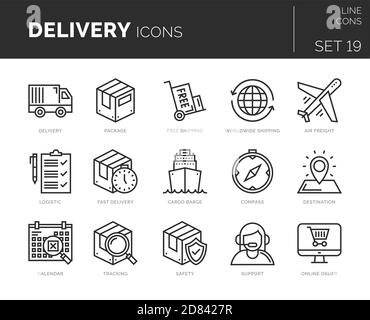Set of vector delivery icons. Icons are in flat / line design with elements for mobile concepts and web apps. Collection of modern infographic logos a Stock Vector