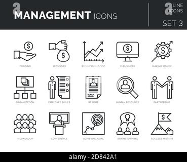 Collection of modern thin line icons set of management elements. Stock Vector