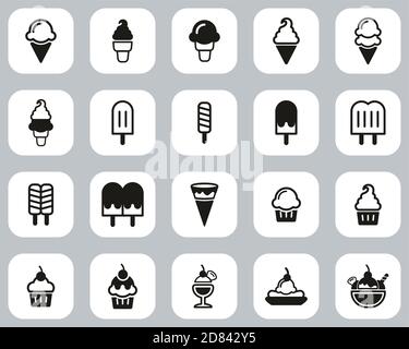 Ice Cream Icons Black & White Flat Design Set Big Stock Vector