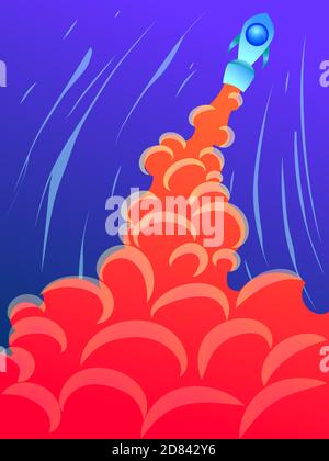 Rocket taking off in sky, vector illustration Stock Vector