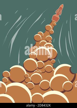 Rocket taking off in sky, vector illustration Stock Vector