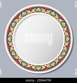 Decorative plate with vintage ornament. Circular floral frame. Vector EPS 10 Stock Vector