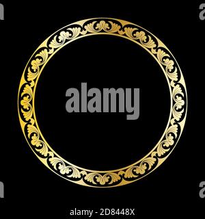 Floral round gold frame. Vintage festive banner. Vector illustration EPS10 Stock Vector