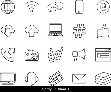 Information Channel Icons Black & White Thin Line Set Big Stock Vector