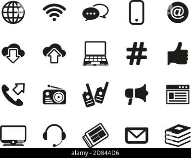 Information Channel Icons Black & White Set Big Stock Vector