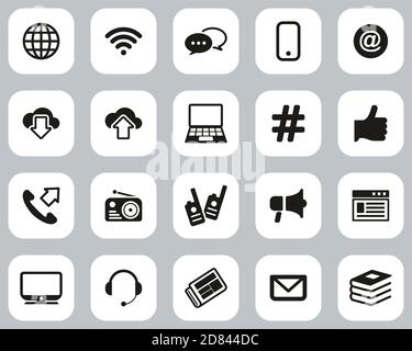 Information Channel Icons Black & White Flat Design Set Big Stock Vector