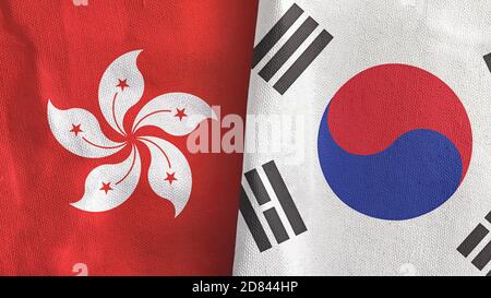 South Korea and Hong Kong two flags textile cloth 3D rendering Stock Photo