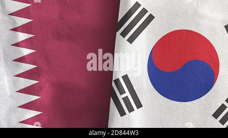 South Korea and Qatar two flags textile cloth 3D rendering Stock Photo