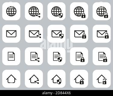 Information Protection & Information Security Icons Black & White Flat Design Set Big Stock Vector