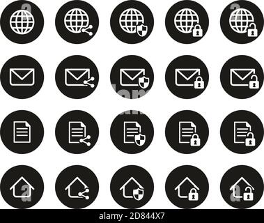 Information Protection & Information Security Icons White On Black Flat Design Circle Set Big Stock Vector