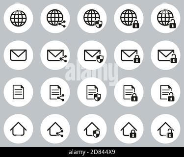 Information Protection & Information Security Icons Black & White Flat Design Circle Set Big Stock Vector
