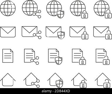 Information Protection & Information Security Icons Black & White Thin Line Set Big Stock Vector