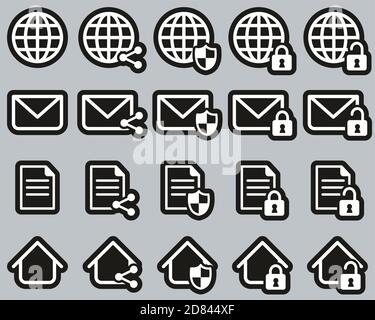 Information Protection & Information Security Icons White On Black Sticker Set Big Stock Vector