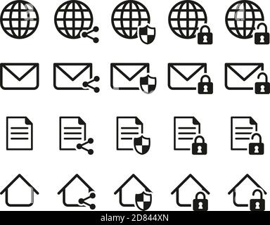 Information Protection & Information Security Icons Black & White Set Big Stock Vector