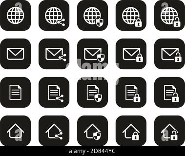 Information Protection & Information Security Icons White On Black Flat Design Set Big Stock Vector