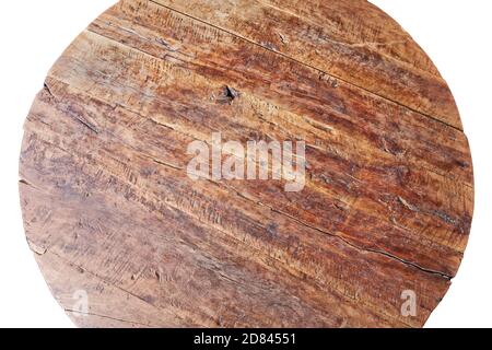 Wooden textured round Rustic table view  from top Stock Photo