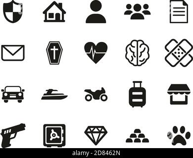 Insurance Policy Icons Black & White Set Big Stock Vector