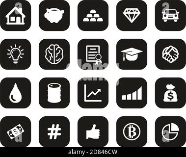 Investment Plan Icons White On Black Flat Design Set Big Stock Vector