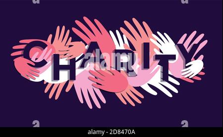 Concept of charity and donation background with hands. Flat design, vector illustration. Stock Vector