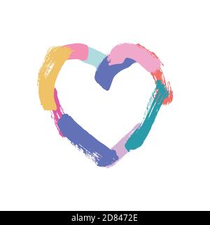 Hand painted brush strokes in heart shape. Colorful and playful palette. Vector design. Stock Vector