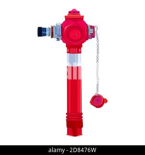 Red fire hydrant isolated on white background. Red urban fire protection, water supply system.Firemen tool for city fire fighting department.Vector Stock Vector