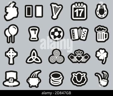Ireland Country & Culture Icons White On Black Sticker Set Big Stock Vector
